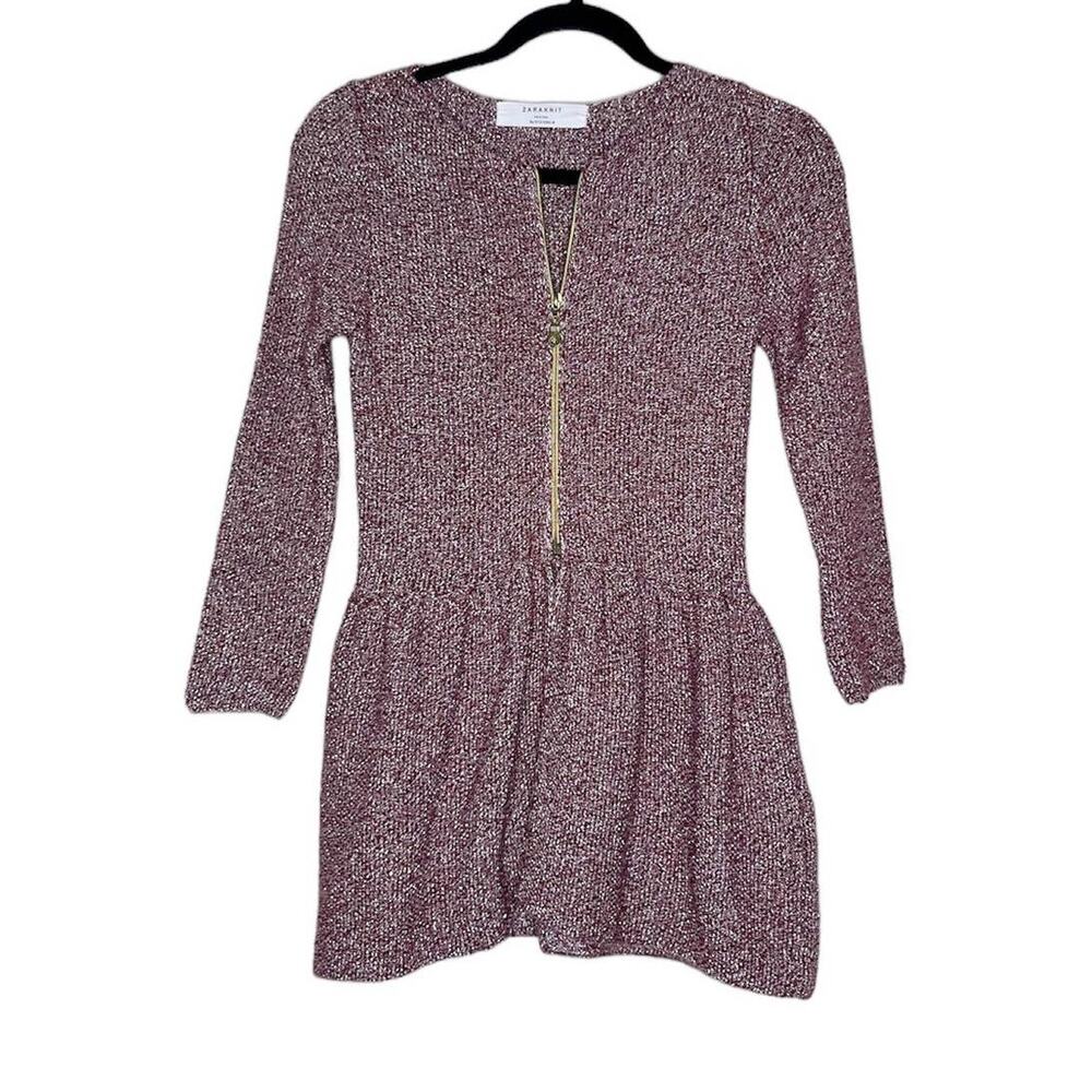 Zara Knit Sparkly Metallic Pink Peplum Top Zip Up, Vintage Zara